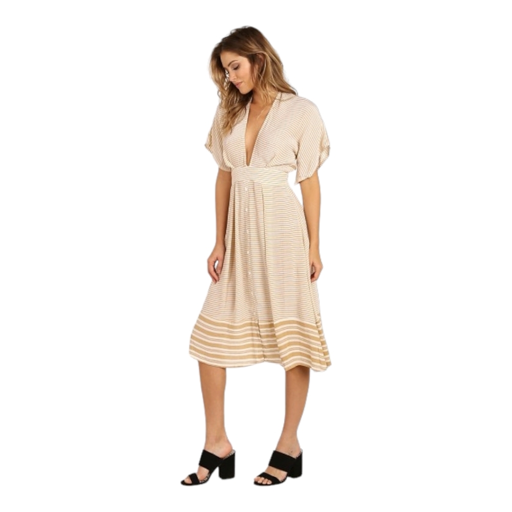 Faithfull the Brand Mustang Midi Dress in Camp Cove Stripe - US 4